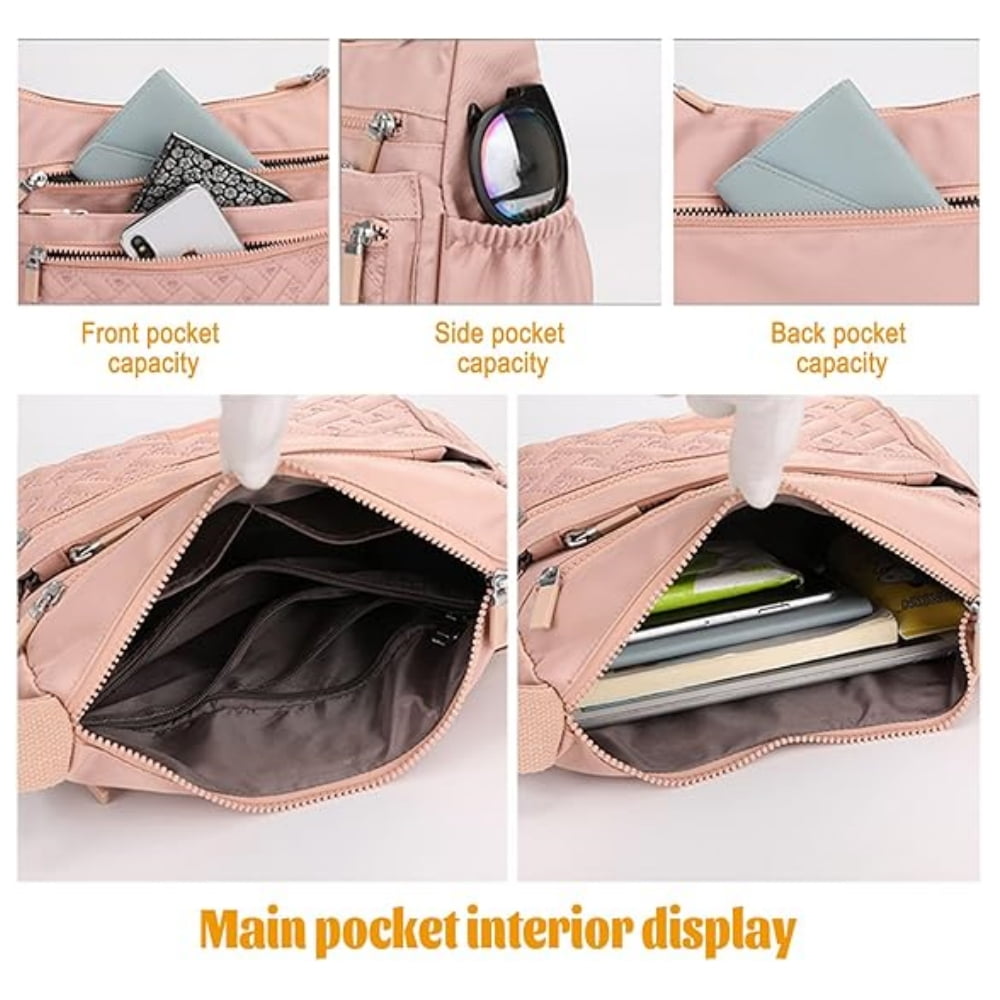 Raistyw Women's Nylon Shoulder Bag, Multiple Pockets Crossbody Purse Lightweight Handbags for Travel, Office, Pink