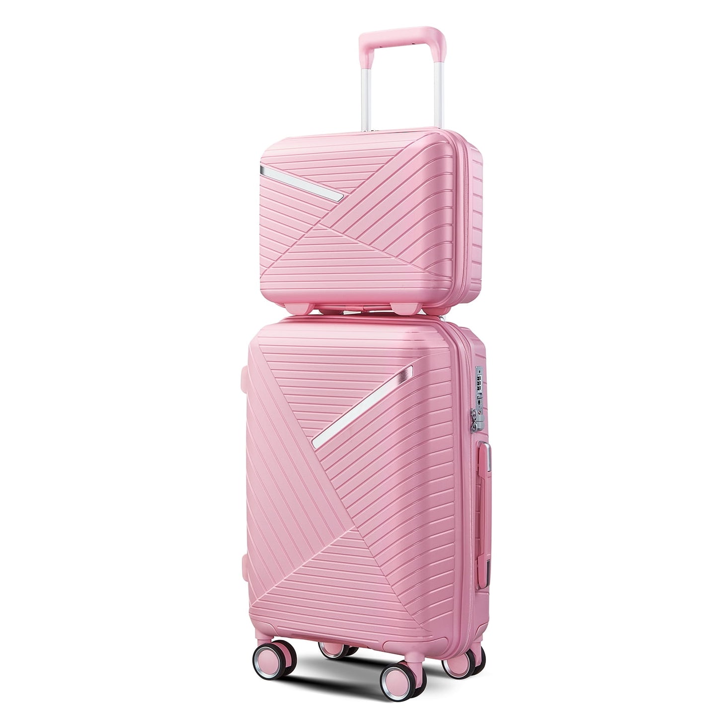 Luggage Sets 3 Pieces Expandable Suitcase Set PP Hardshell Travel Luggage with TSA Lock Spinner Wheels, Pink