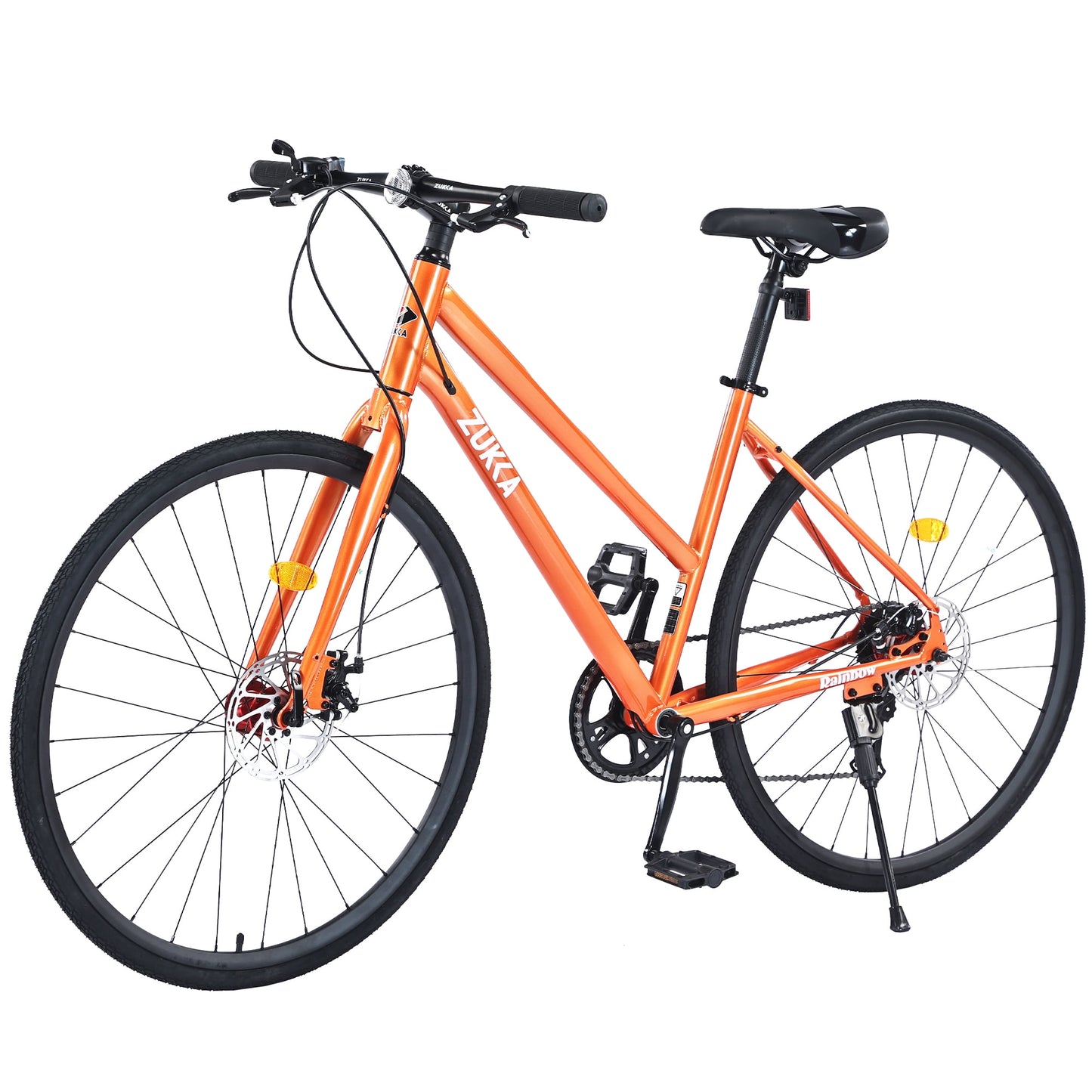 700C Hybrid Bikes Adults Road Bike 7 Speeds Steel Frame City Bicycle with Disc Brake for Men Women, Orange