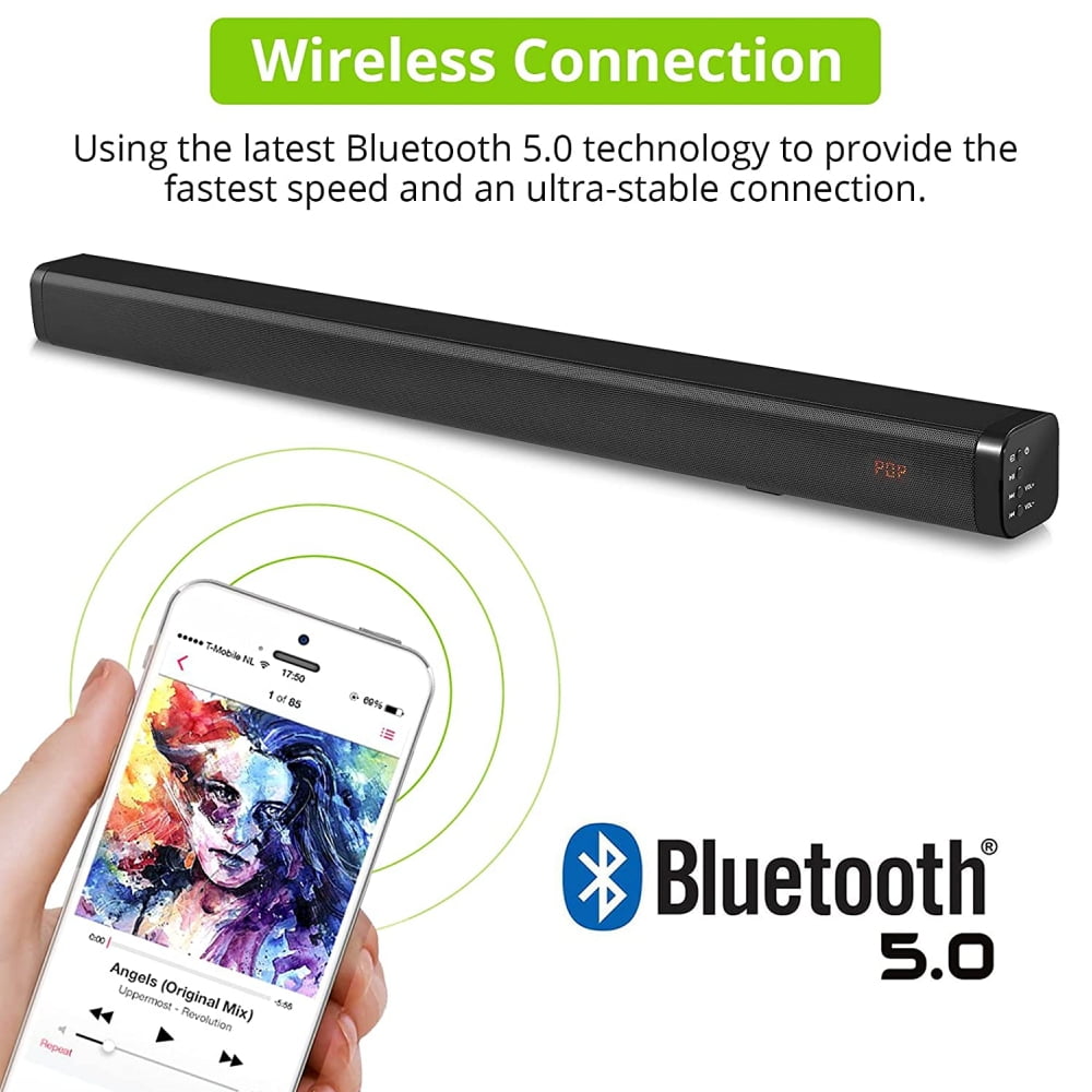 Tyethy Sound Bars for TV, 30" Wireless Bluetooth 5.0 Sound Bar with Subwoofer 3D Surround Sound Wall Mountable TV Speakers for Home Theater, Black