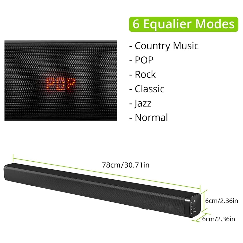 Tyethy Sound Bars for TV, 30" Wireless Bluetooth 5.0 Sound Bar with Subwoofer 3D Surround Sound Wall Mountable TV Speakers for Home Theater, Black