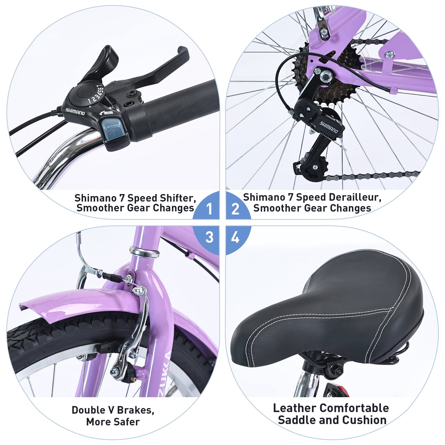 26" Women's Comfort Bike, 7 Speed Steel Frame Cruiser Bike Commuter City Bike for Girls Ladies, Purple