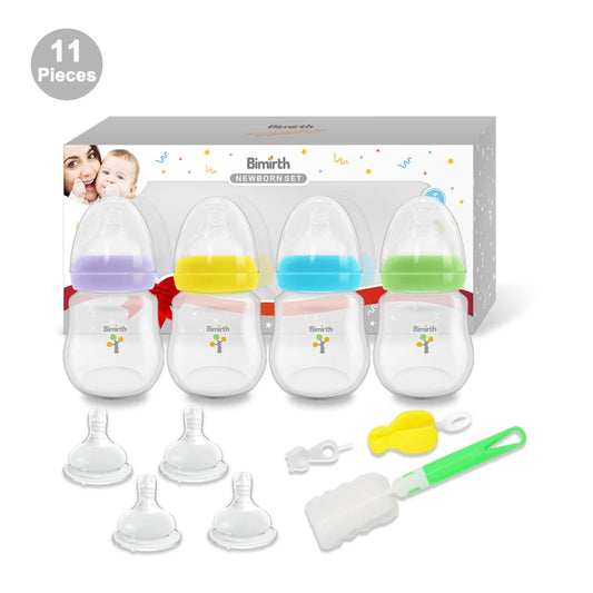 Baby Bottle Gift Set for Breastfeeding Babies, Anti-Colic Bottle , 6oz, 4 Pack, Multicolor, Newborn 0+ Months