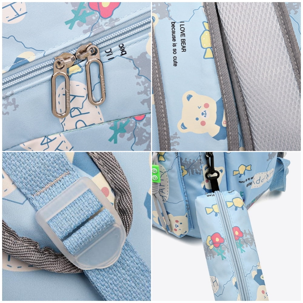 Kids School Backpack Cartoon Printed School Bag with Pencil Case for Girls, 17" Laptop Backpack Bookbags Travel Daypack for Students, Blue