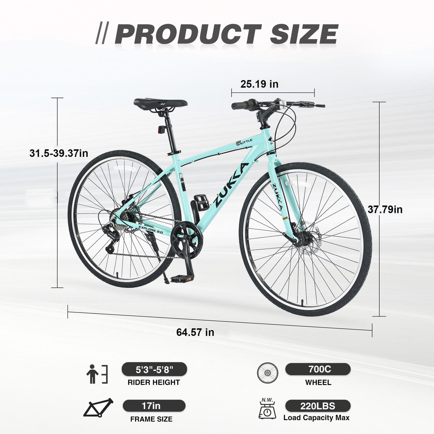 Adults Hybrid Bike 700C 7 Speeds Road Bike Aluminum Frame City Bicycle for Men Women, Light Green