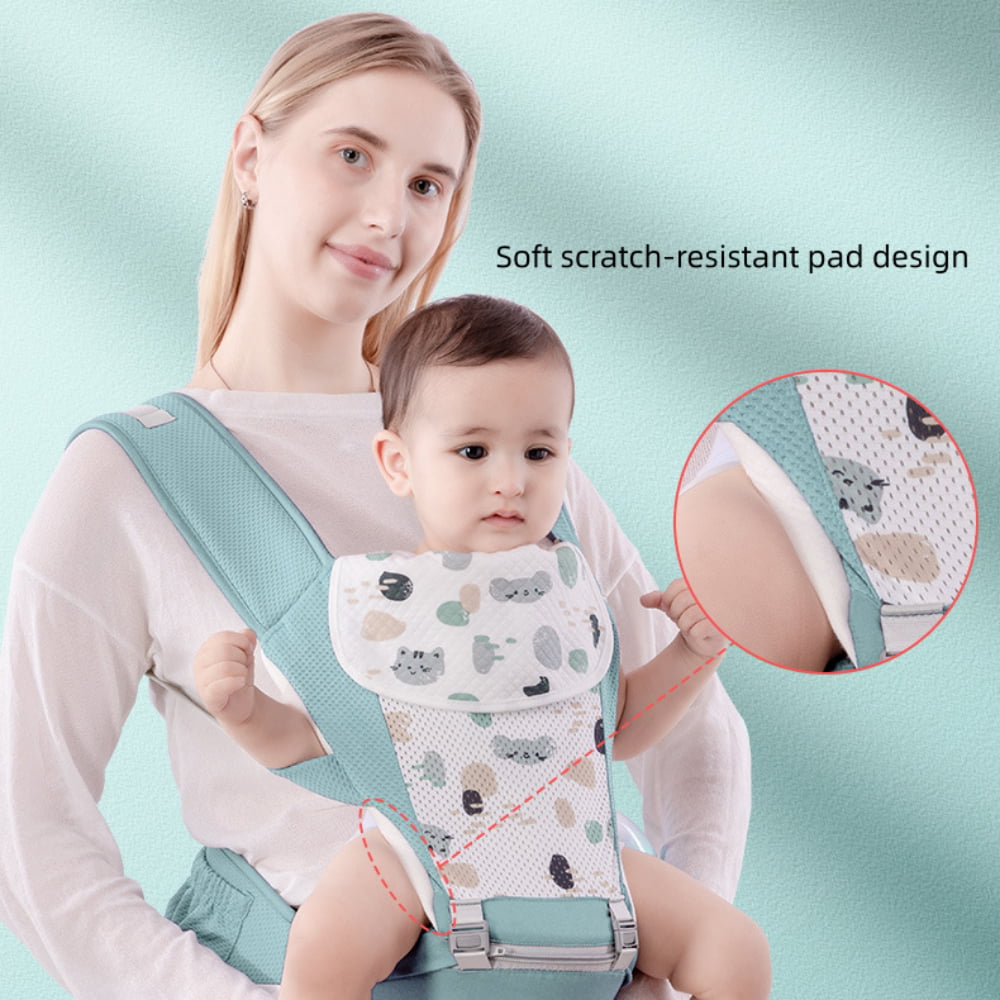 Baby Carrier 6-in-1 Ergonomic Infant Carrier, Soft Baby Holder Carrier with Hip Seat & Hood for Newborn Dad Mom, Front and Hip Carrier, Green