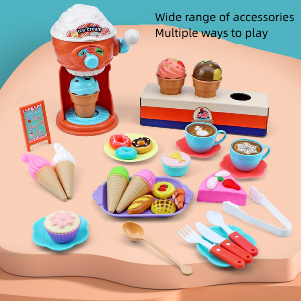 Ice Cream Toy, Pretend Play Cooking and Baking Toys, Sweet Treats Ice Cream and Donut Food Toys, 38 Pieces, Pretend Play Food Decorating Kit for Ages 4+ Kids