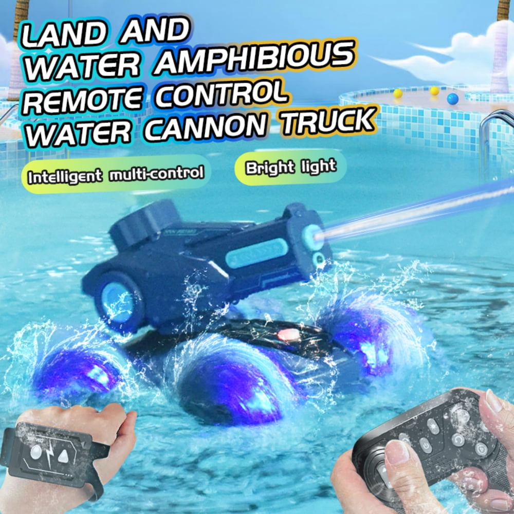 Amphibious Remote Control Car Gesture RC Car Toys for Kids, 4WD RC Stunt Car with Lights, Water Shooting RC Tank for Boys Girls, Blue