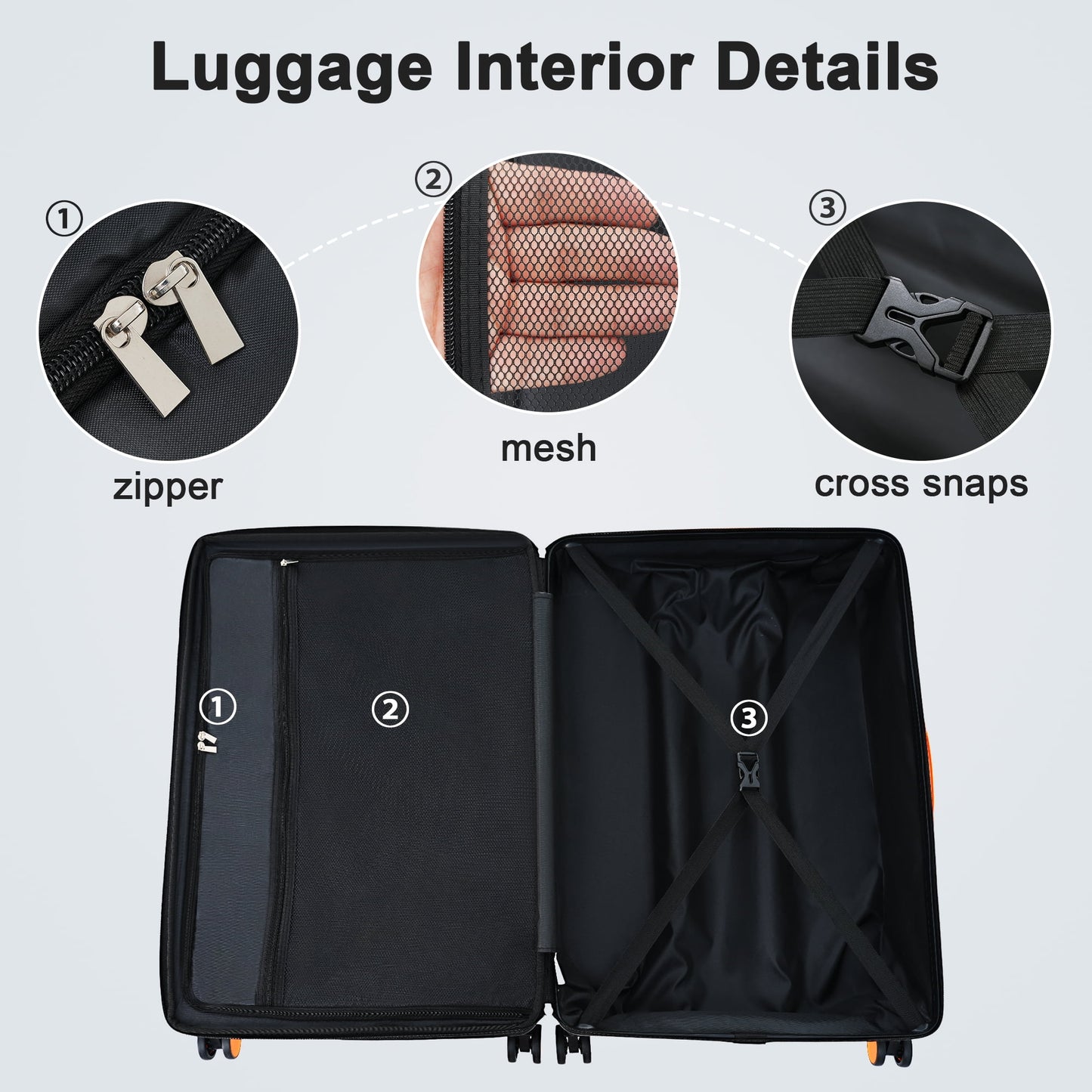 3 Piece Hardside Luggage Set with Spinner, TSA Lock , 20" 24' 28" ,Navy Blue Contrast Color