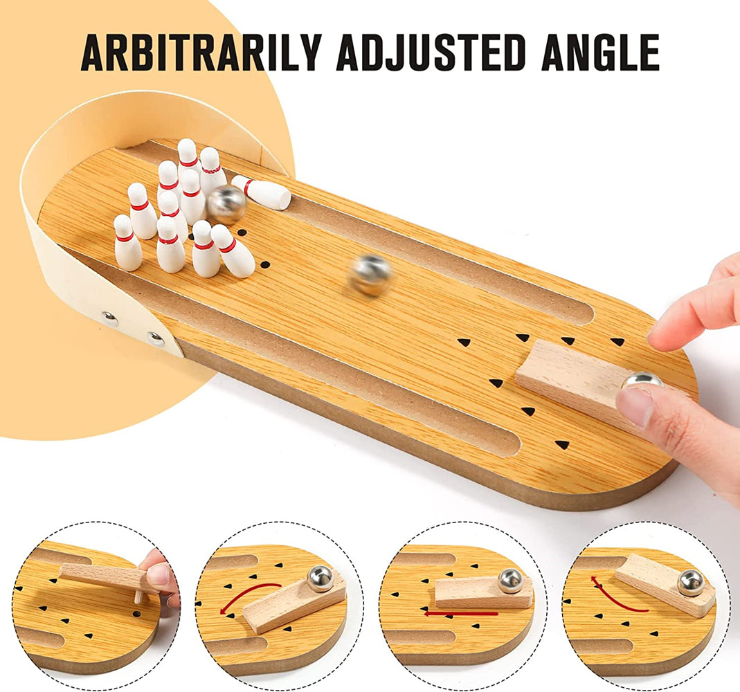 Mini Bowling Toy Set Wooden Tabletop Bowling Game Desk Toys Desktop Bowling Home Bowling Alleys for Kids Adults