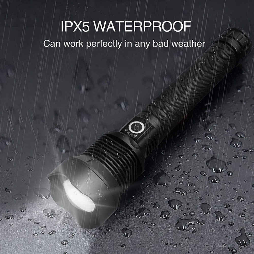 Rechargeable Flashlights, 90000 High Lumens Zoomable Handheld LED Flashlight, Waterproof XHP70 Flash Light with 2 Batteries for Emergency Hiking Camping