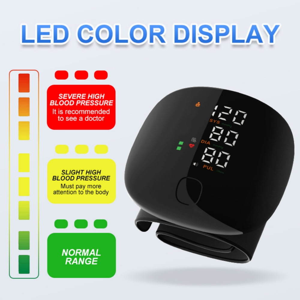 Blood Pressure Monitor with Speaker, Rechargeable Wrist Blood Pressure Monitor Kit with Large LED LCD Display for Home Use
