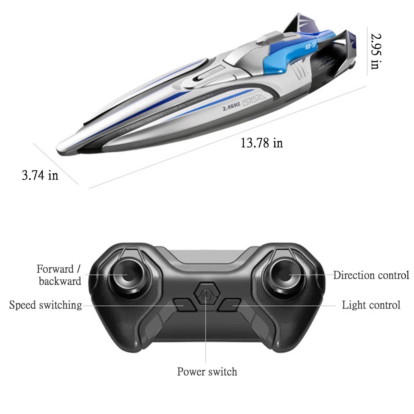 4 Channel 2.4GHZ RC SpeedBoat - Remote Control SpeedBoat For Pools And Lakes, Fast RC Boats For Adults And Kids with speeds up to 30KM/H