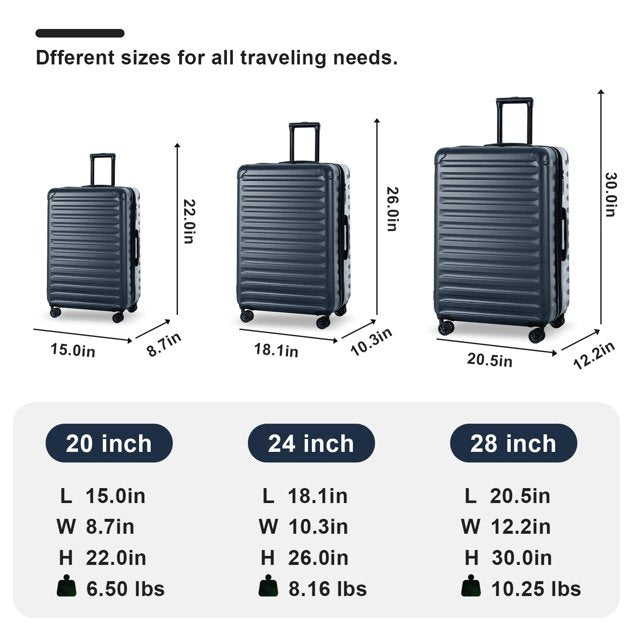 3 Piece Luggage Sets, Hard Shell Luggage Suitcase Set with Spinner Wheels and TSA Lock, Carry-on Checked Luggage Set for Travel Trips Business, 22in, 24in, 28in, Black