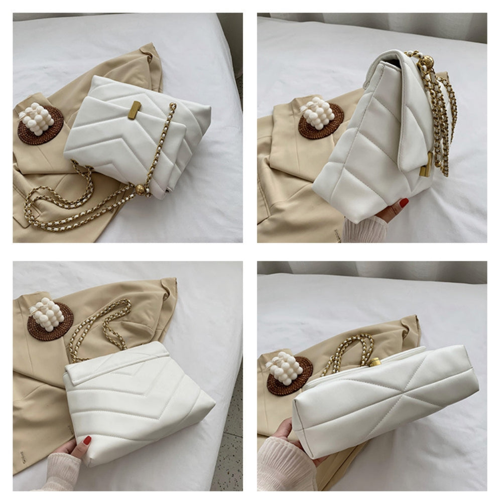 Shoulder Bag for Women, Retro Fashion PU Leather Lightweight Adjustable Chain Strap Crossbody Bags Large Capacity Underarm Bag Handbags, white
