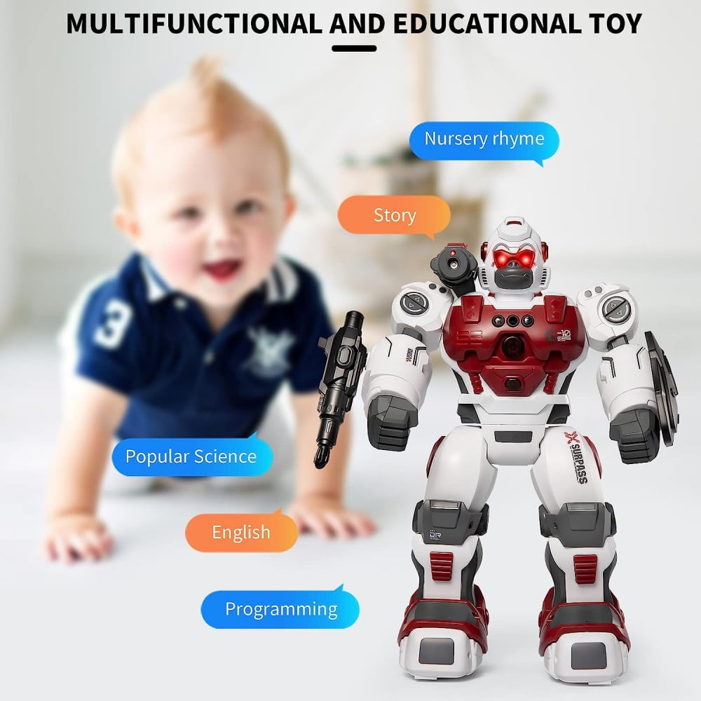 RC Robot Toy for Kids, Gesture Sensing Remote Control Robot Toys, Large Smart Programmable Robot with Spray Flame for Boys Girls Gift Age 3+