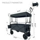 Collapsible Folding Wagon Outdoor Utility Wagon with Canopy ans Storage Basket, Push Pull Beach Wagon Cart for Camping, Garden, and Sports, Navy Blue