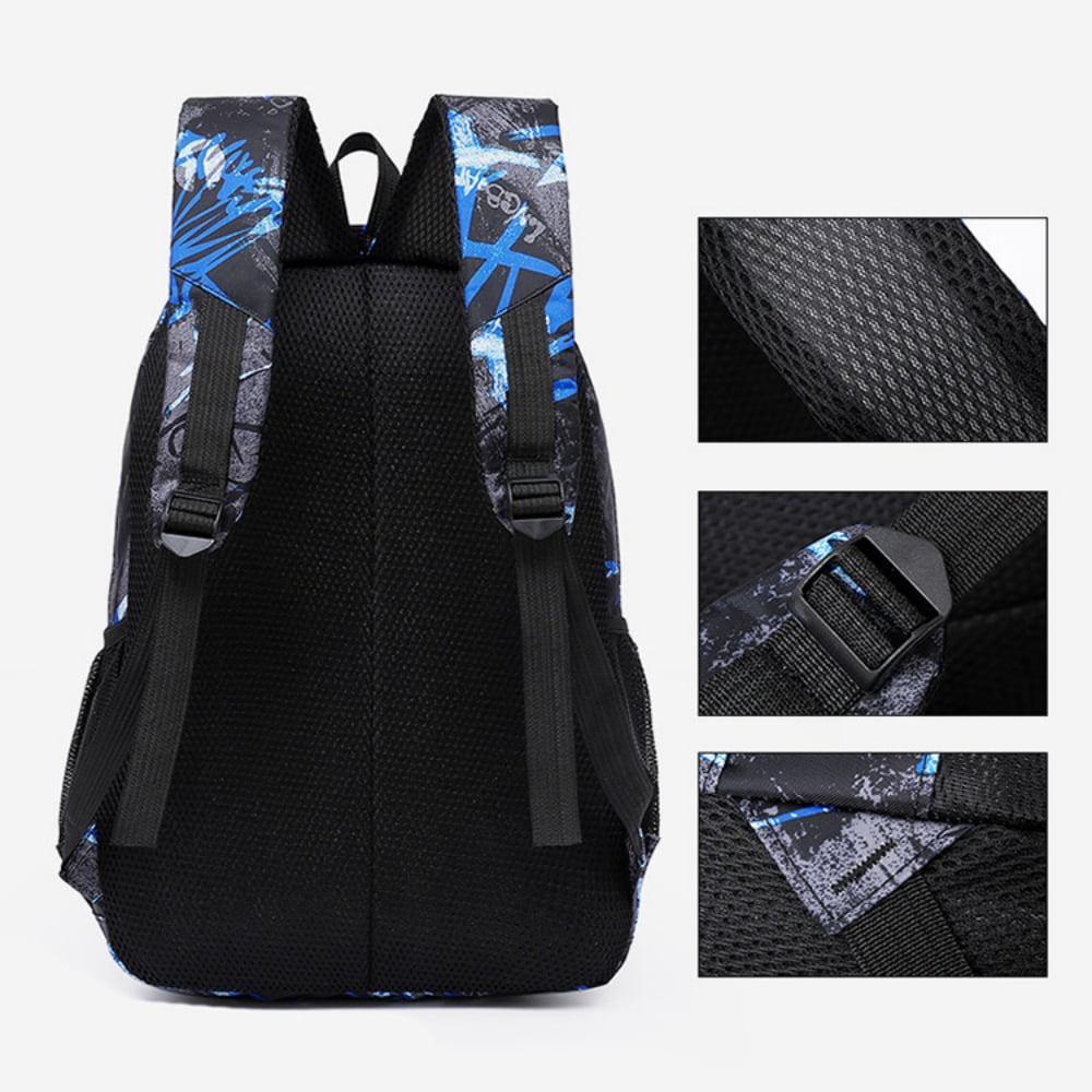 School Backpack for Boys Girls Fashion Printed School Bag Set with Lunch Bag and Pencil Case for Kids Teens, Blue