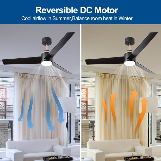 Ceiling Fans with Lights Remote Control, 52" Modern Ceiling Fan with 3 Blades for Indoor Outdoor Patio Farmhouse Bedroom, Black