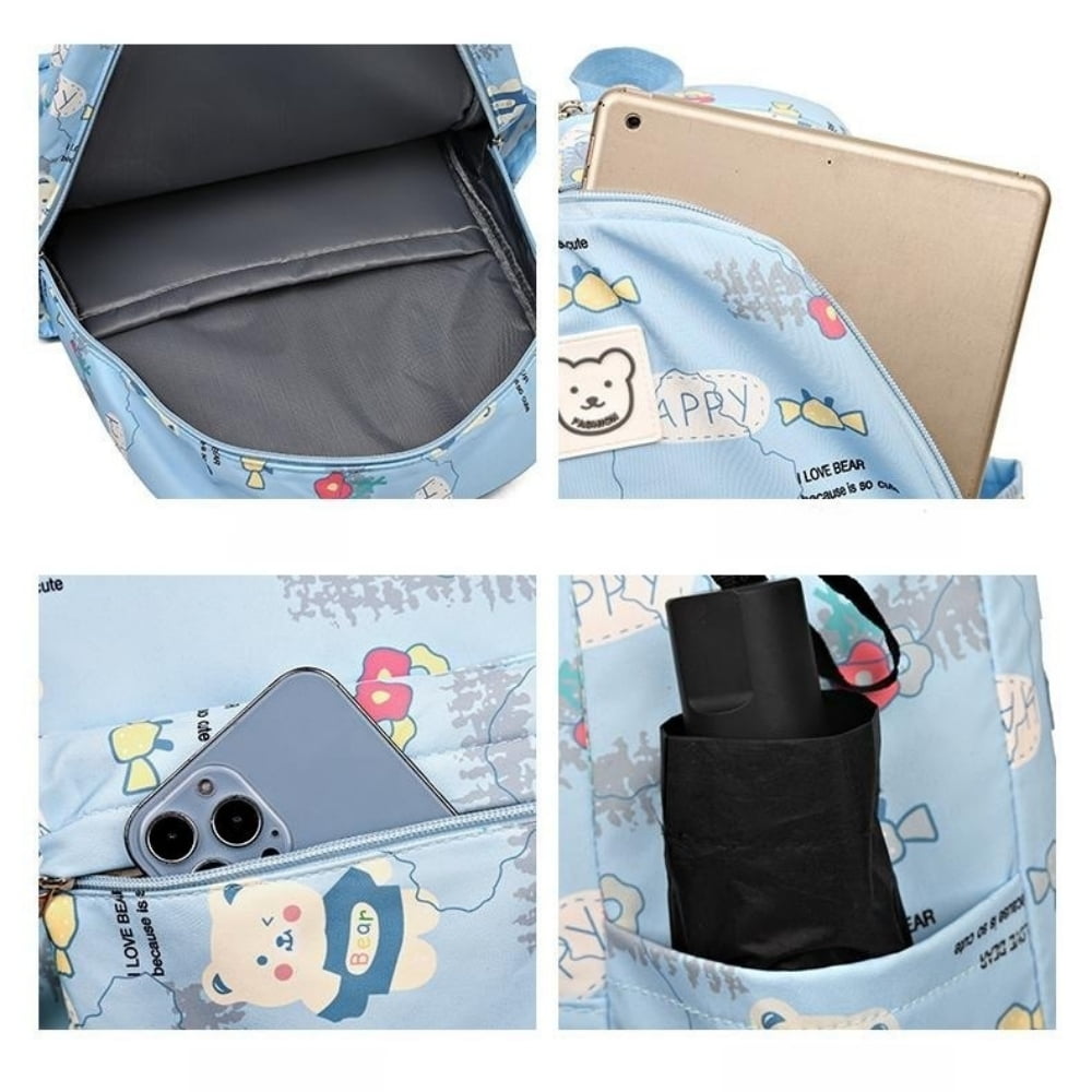 Kids School Backpack Cartoon Printed School Bag with Pencil Case for Girls, 17" Laptop Backpack Bookbags Travel Daypack for Students, Blue