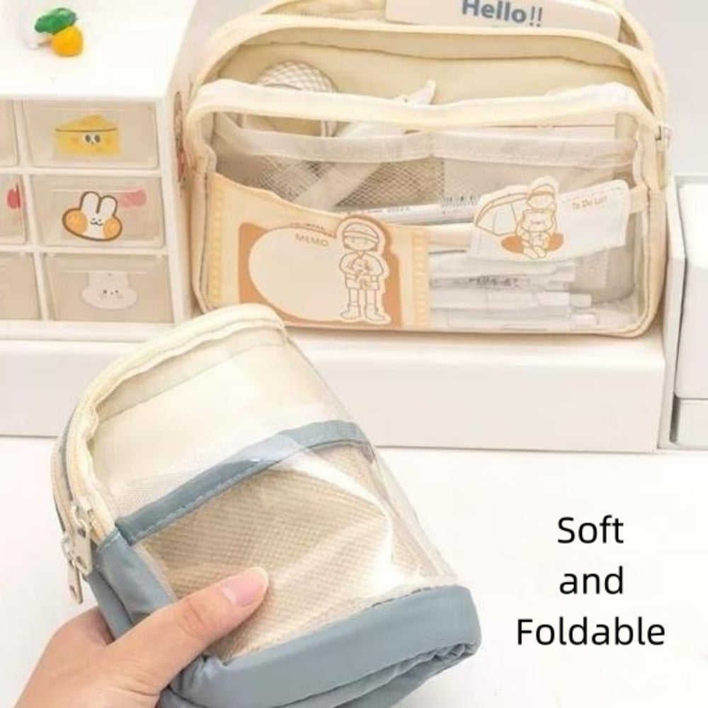 Cute Clear Transparent Pencil Case Large Capacity Stationery Pouch Bag for Office School Adults Students Teens Girls - Beige
