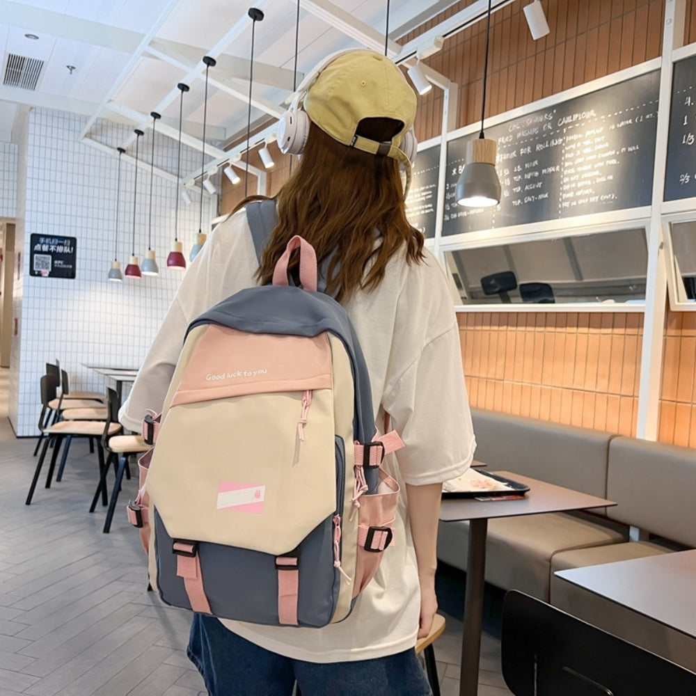School Backpacks for Teen Girls, Nylon Waterproof Lightweight Retro College Backpack Bookbags Outdoor Daypack Fit 15.6" Laptop, Pink