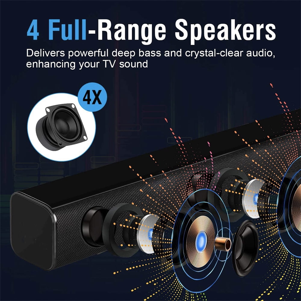 Tyethy Sound Bars for TV, 30" Wireless Bluetooth 5.0 Sound Bar with Subwoofer 3D Surround Sound Wall Mountable TV Speakers for Home Theater, Black