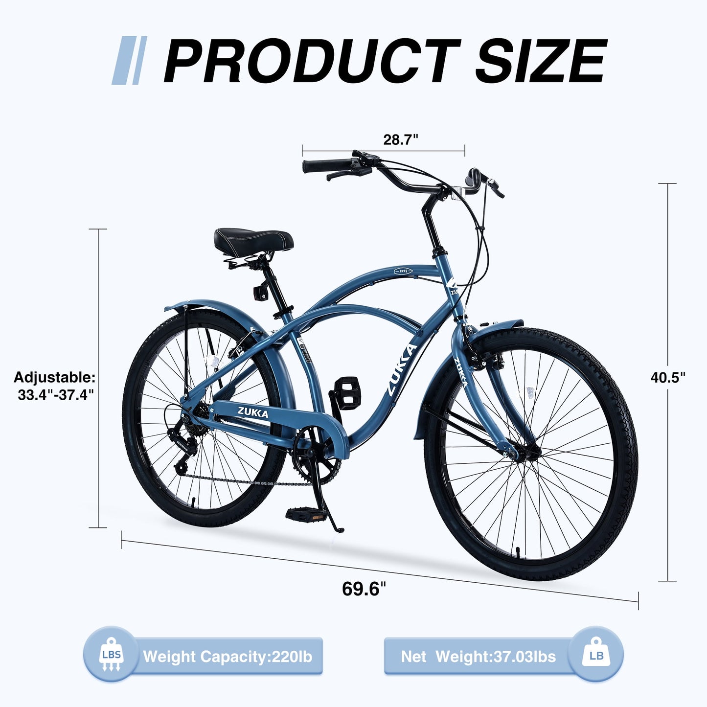 26" Women's Beach Cruiser Bike Steel Frame Bicycle, Shimano 7-Speed Urban Lady Comfort Bike, Blue