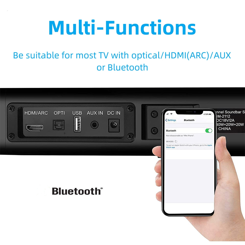 Tyethy Sound Bar for TV 120W Wireless Bluetooth 5.0 Soundbars 3D Surround Sound System Home Theater Speaker Split Soundbar