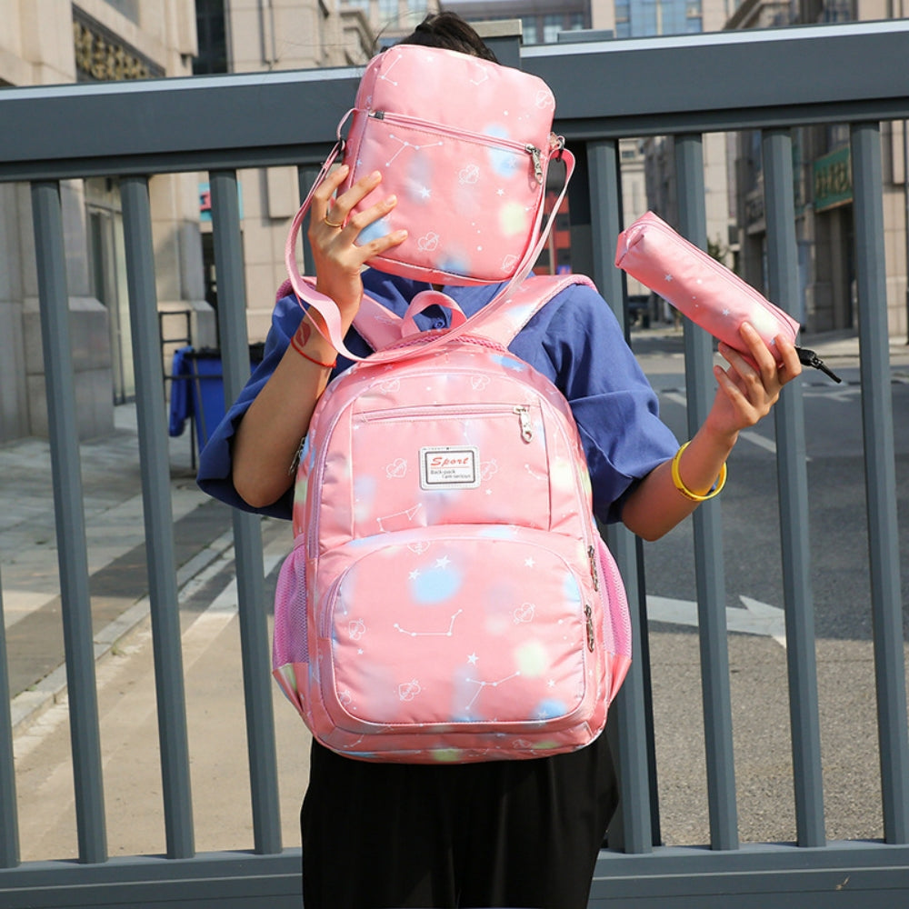 School Backpack 3 in 1 School Bags for Girls with Lunch Bag and Pencel Case, Water Resistant Lightweight Bookbag for Middle School, Large Capacity Travel Bag Laptop Backpack, Pink
