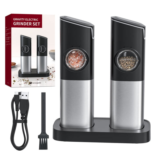 Rechargeable Electric Salt and Pepper Grinder Sets with Charging Base, Stainless Steel Pepper Grinder with Rechargeable Batteries, Salt Grinder with Adjustable Coarseness