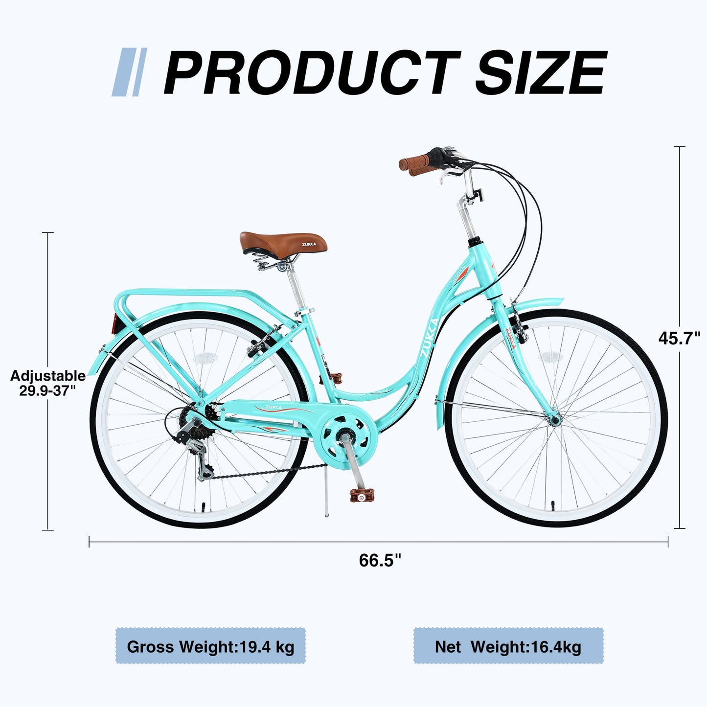 26" Beach Cruiser Bike Shimano 7 Speeds Steel Frame for Adult Women Men, Multiple Colors, Mint Green