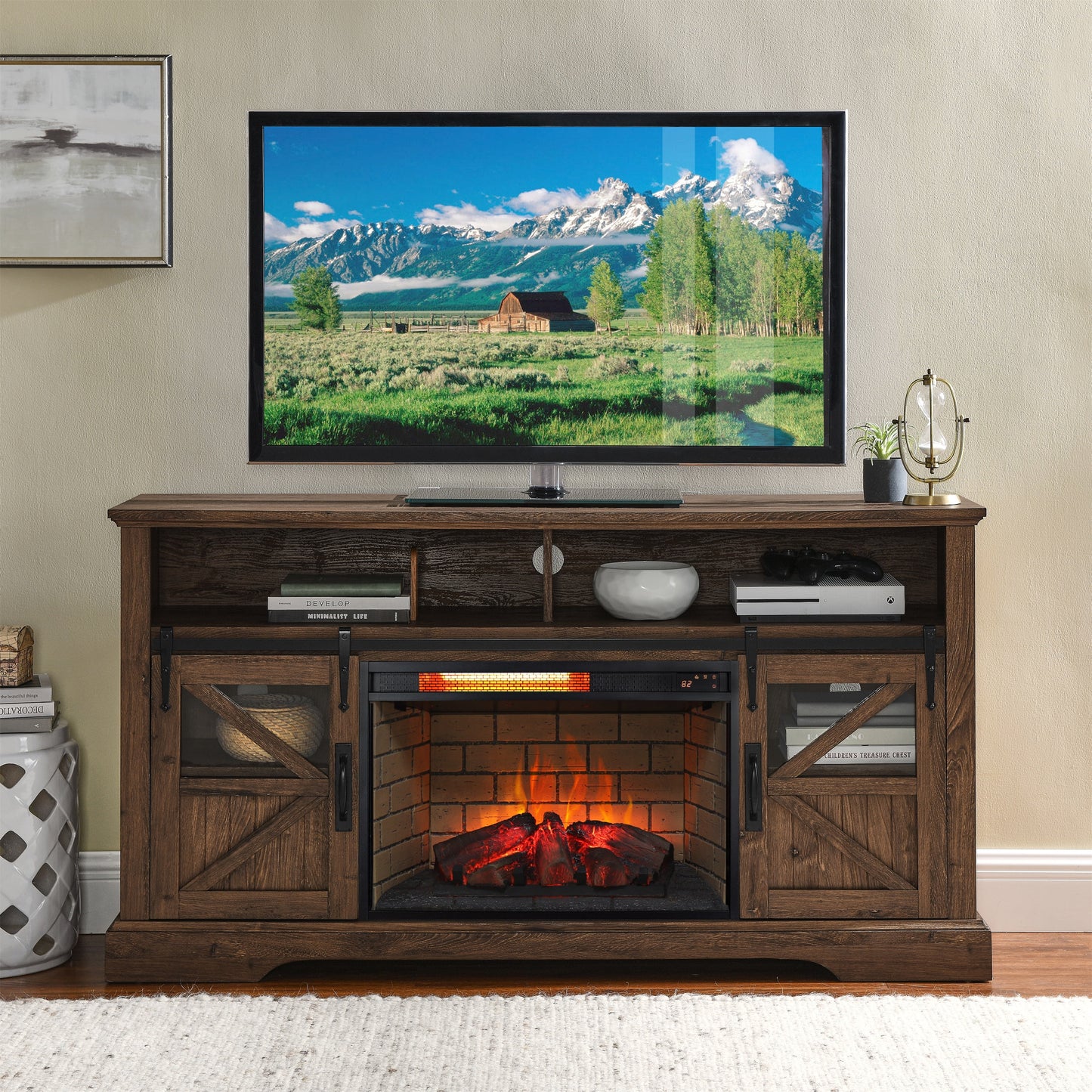 26" Electric Fireplace Insert, Retro Recessed Fireplace Heater with Remote Control, 1500W, Black