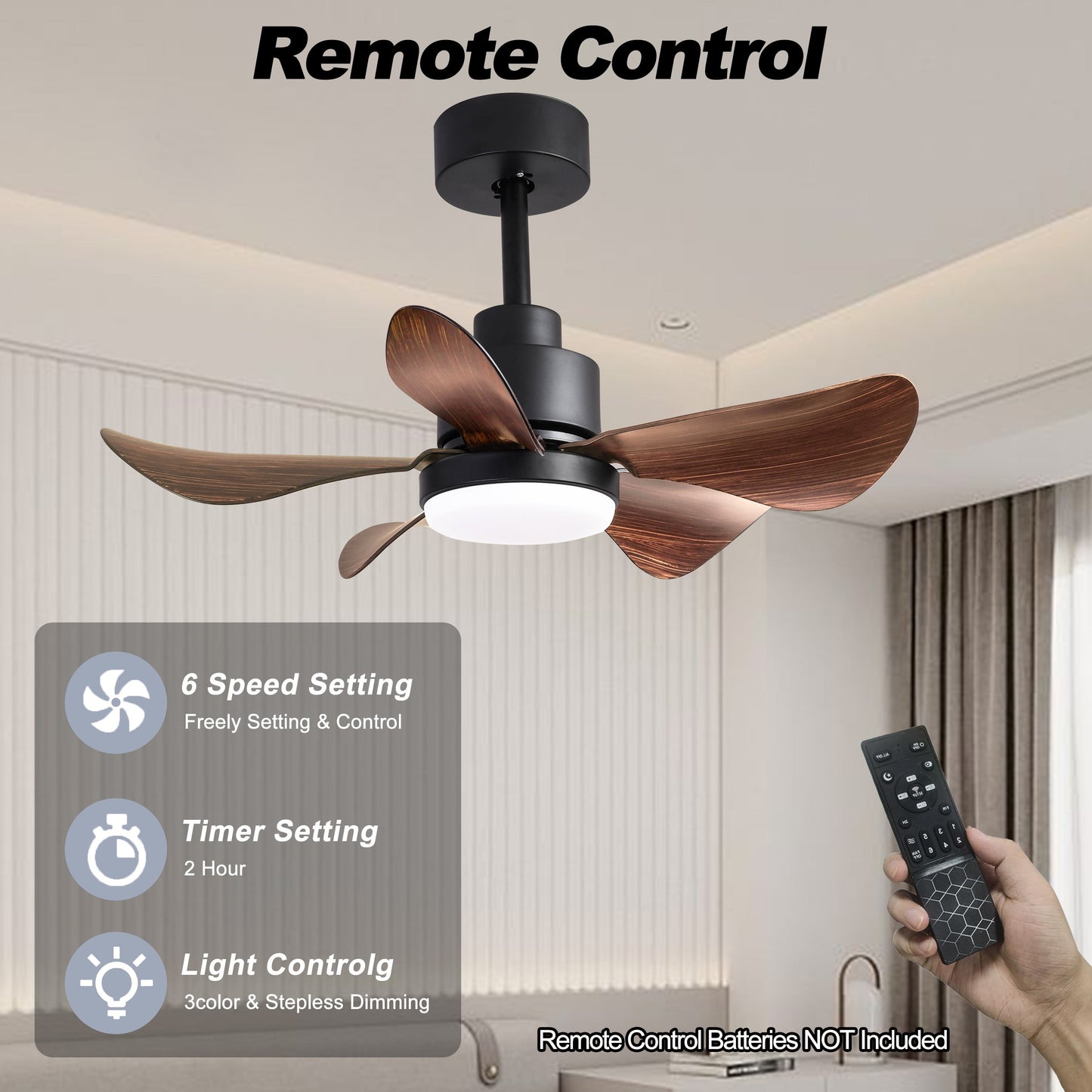 28" Ceiling Fan with Lights App Remote Control, Flush Mount Ceiling Fan with 5 Reversible Blades for Bedroom Kitchen, Brown