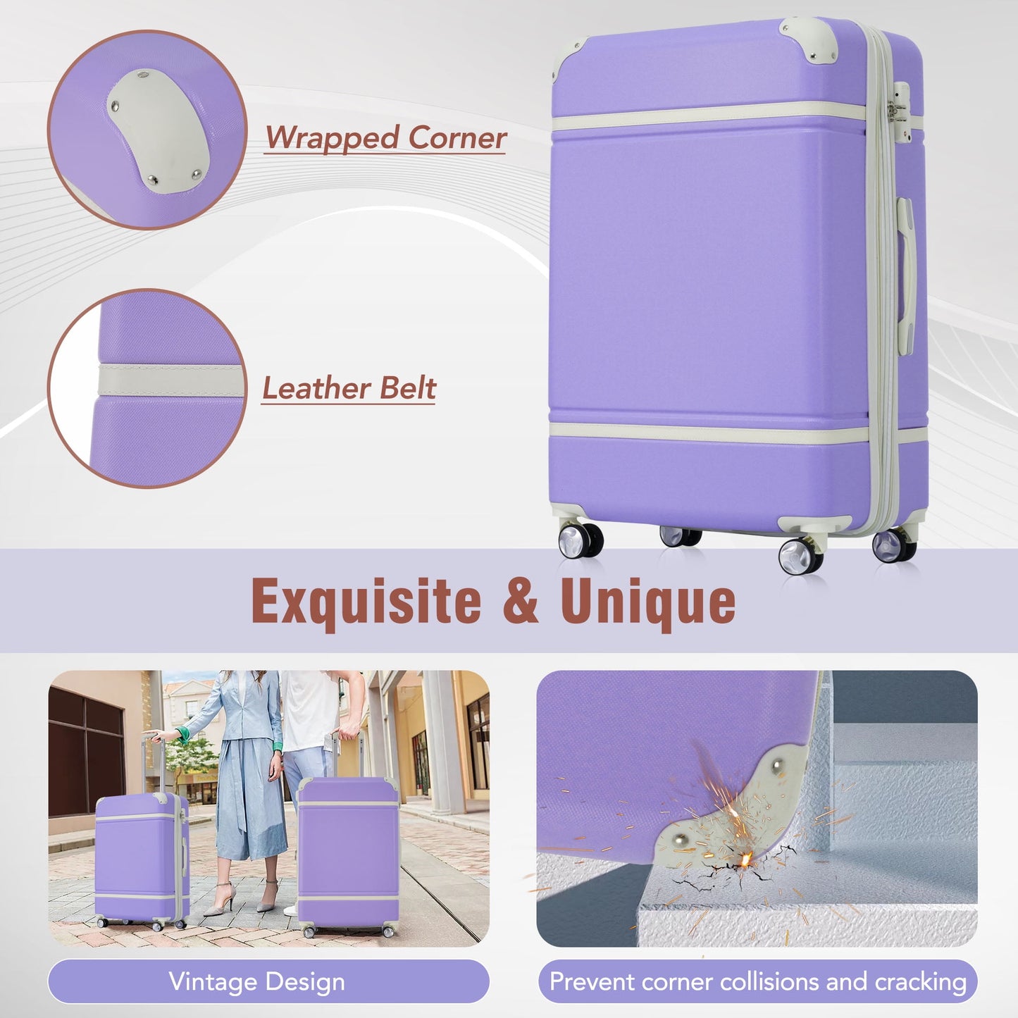3 Pieces Hardshell Luggage Sets, Lightweight Luggages and Cosmetic Case with Spinner, TSA Lock ,20"+28"