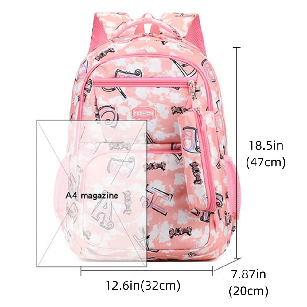 Kids School Backpack for Girls Bookbags Printed Large Lightweight School Bag for Elementary, Pink