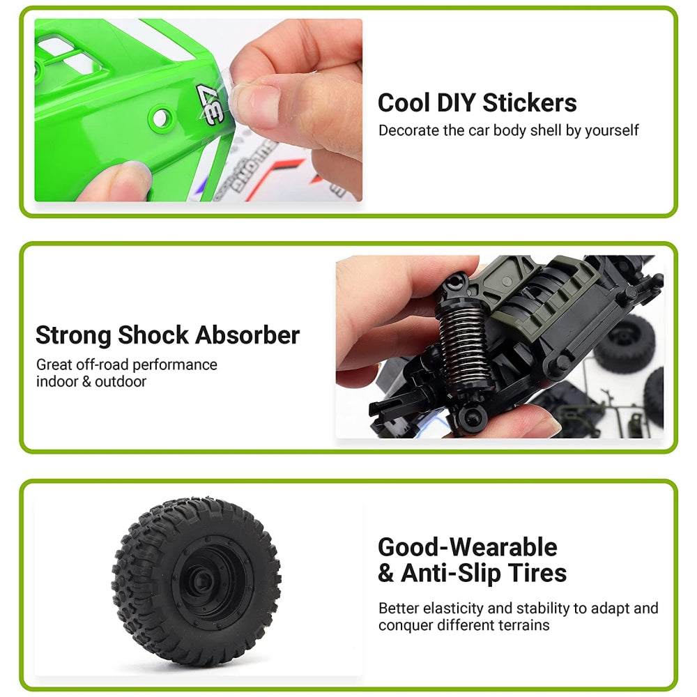 2.4GHZ RC Cars for Boys, High Speed 4WD Off-Road Car, DIY Building RC Car Kits, Model Car Kits, Educational Block Toy Gift for 6+ Boys & Girls , Green