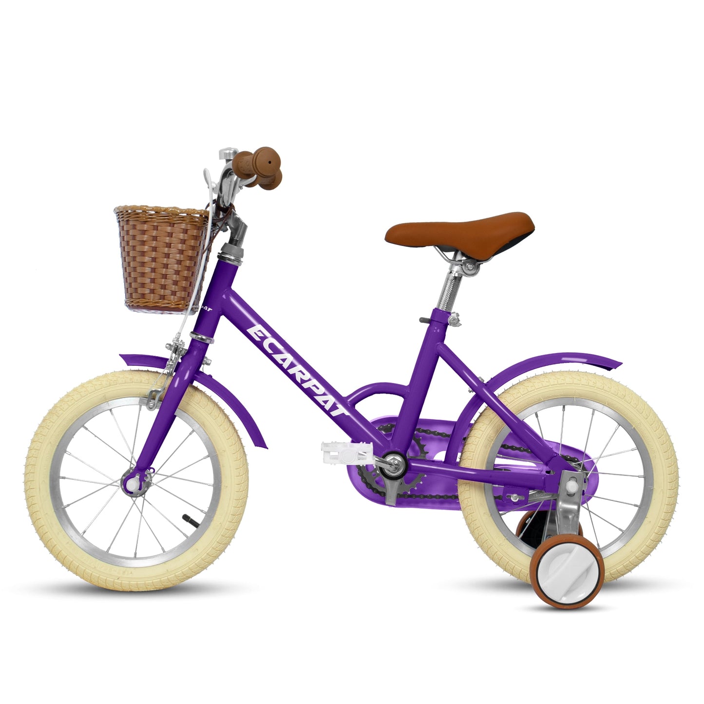 Kids Bike for Ages 4-8 Years, 16" Retro Girls Bike 1-Speed Bicycle with Training Wheel and Basket , Purple