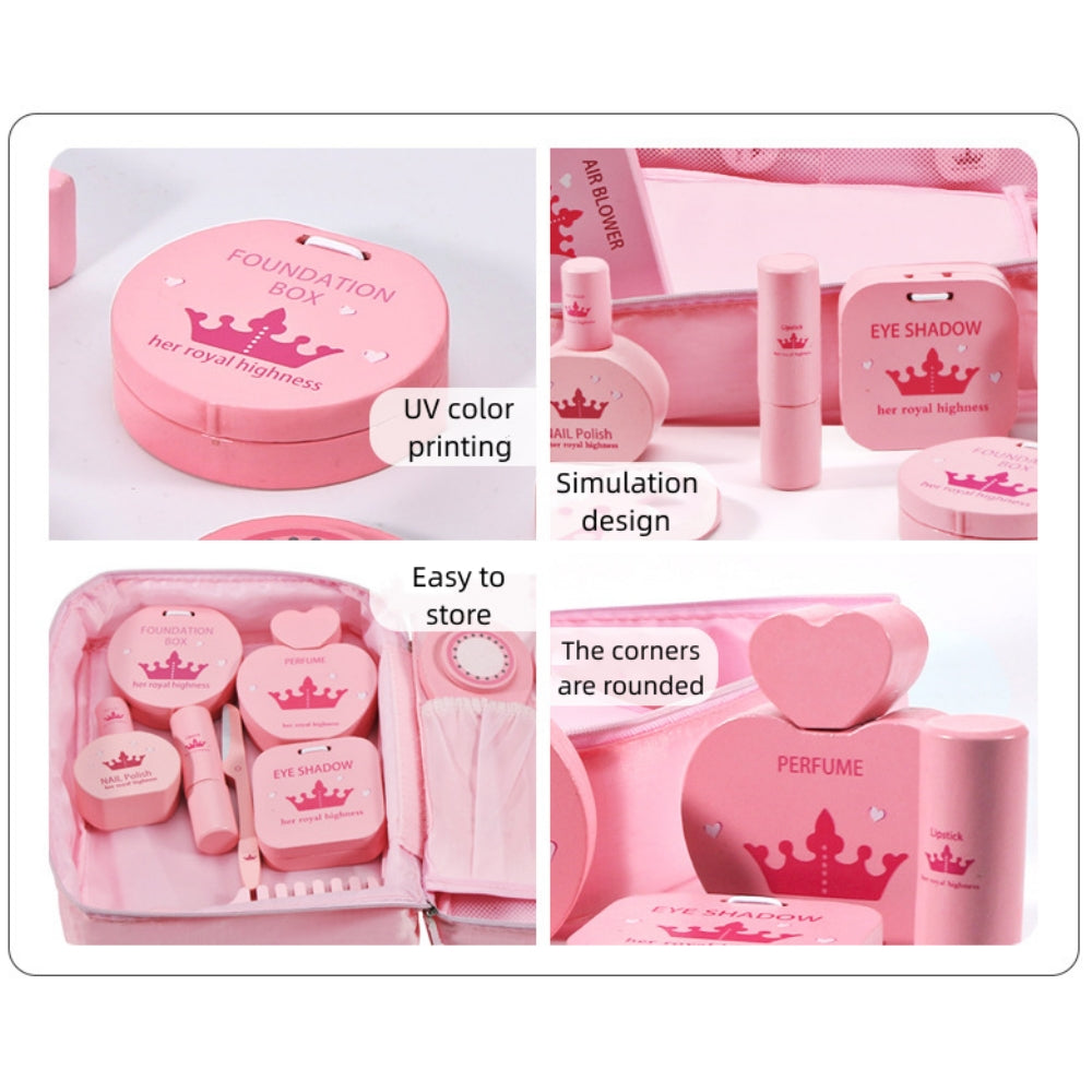 Beauty Vanity Play Set Toys, Makeup Vanity Set for Little Girls, Pretend Play Kids Princess Beauty Salon with Hairdryer and Mirror, Toddler Girl Toys Age 4 +, 10 Pcs