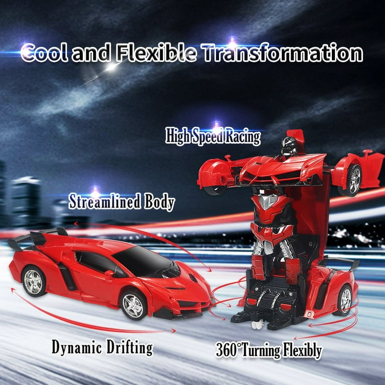 Remote Control Car Transform Robot RC Car Toy, 1:18 Scale Racing Sports Cars with LED Light for Kids Boys Girls 5+