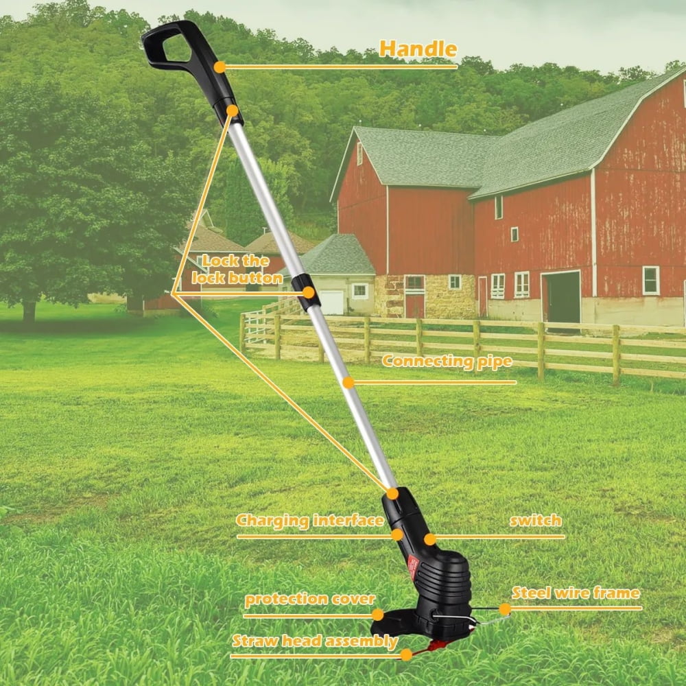 Portable Electric Grass Trimmer, Powered Cordless String Trimmer, Handheld Lawn Mower, Electric Weed Wacker Tool for Garden and Yard