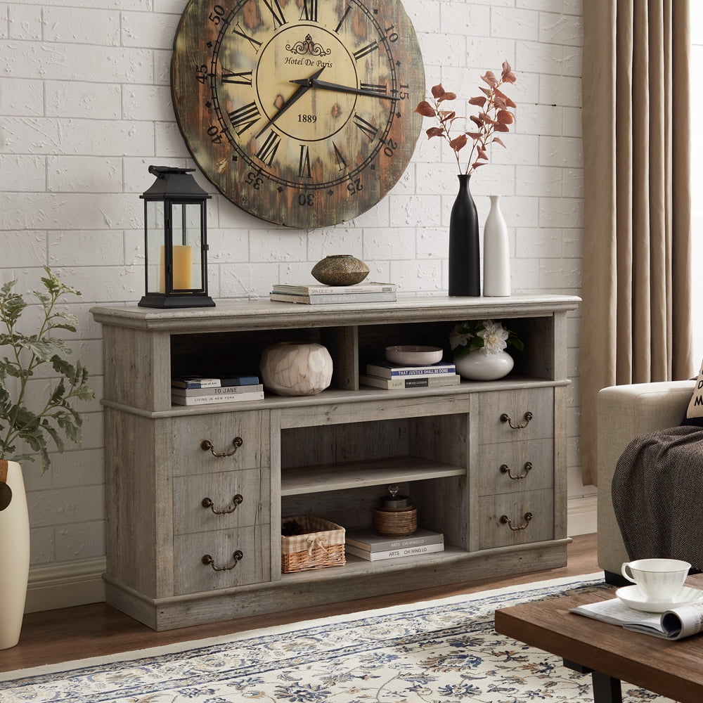 Modern TV Stand with Drawers, TV Cabinet for TV Up to 65" with Open and Closed Storage Space, Light Gray
