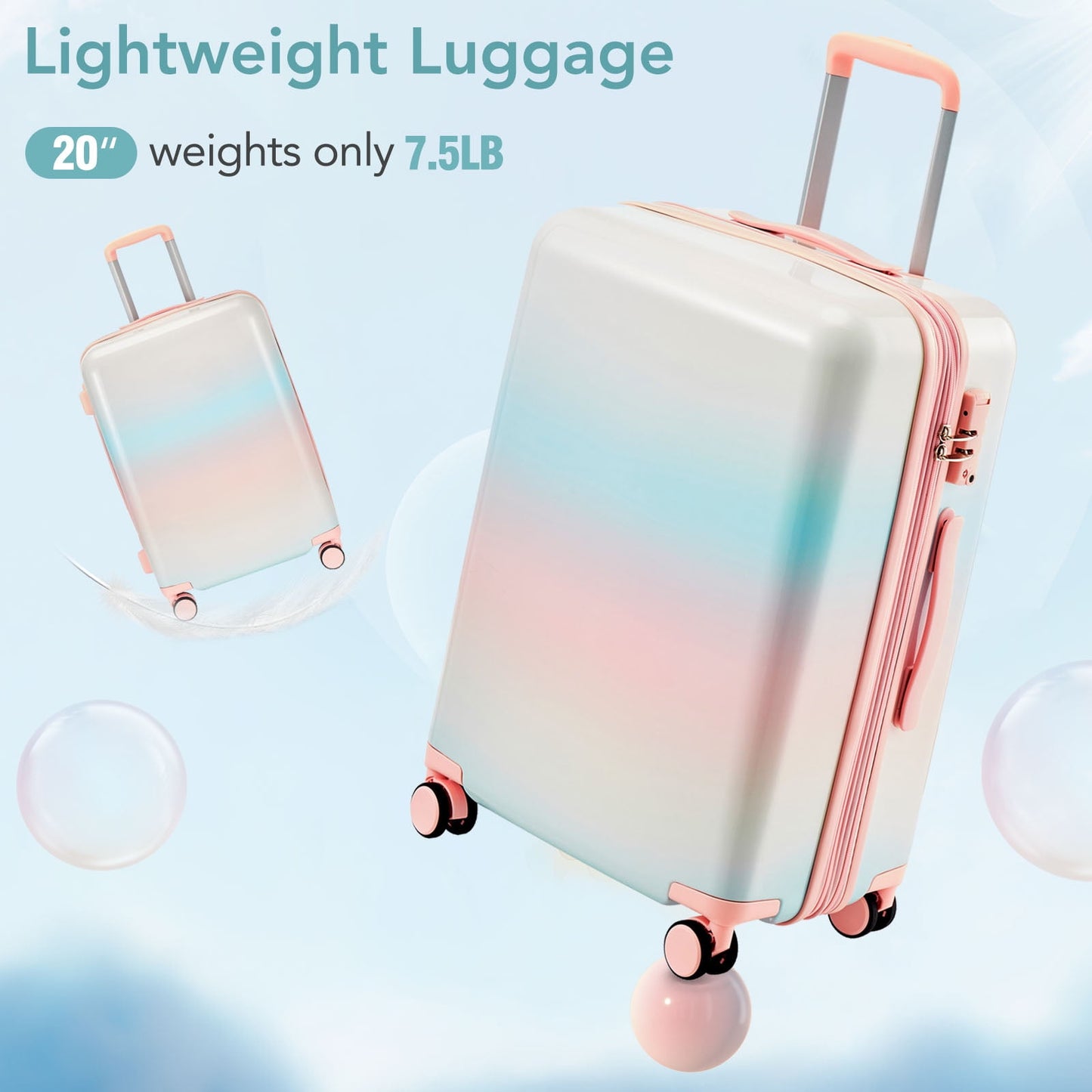 3 Piece Hardshell Luggage Sets with TSA Lock ,double spinner 8 wheels Lightweight Suitcase ,20''24''28''