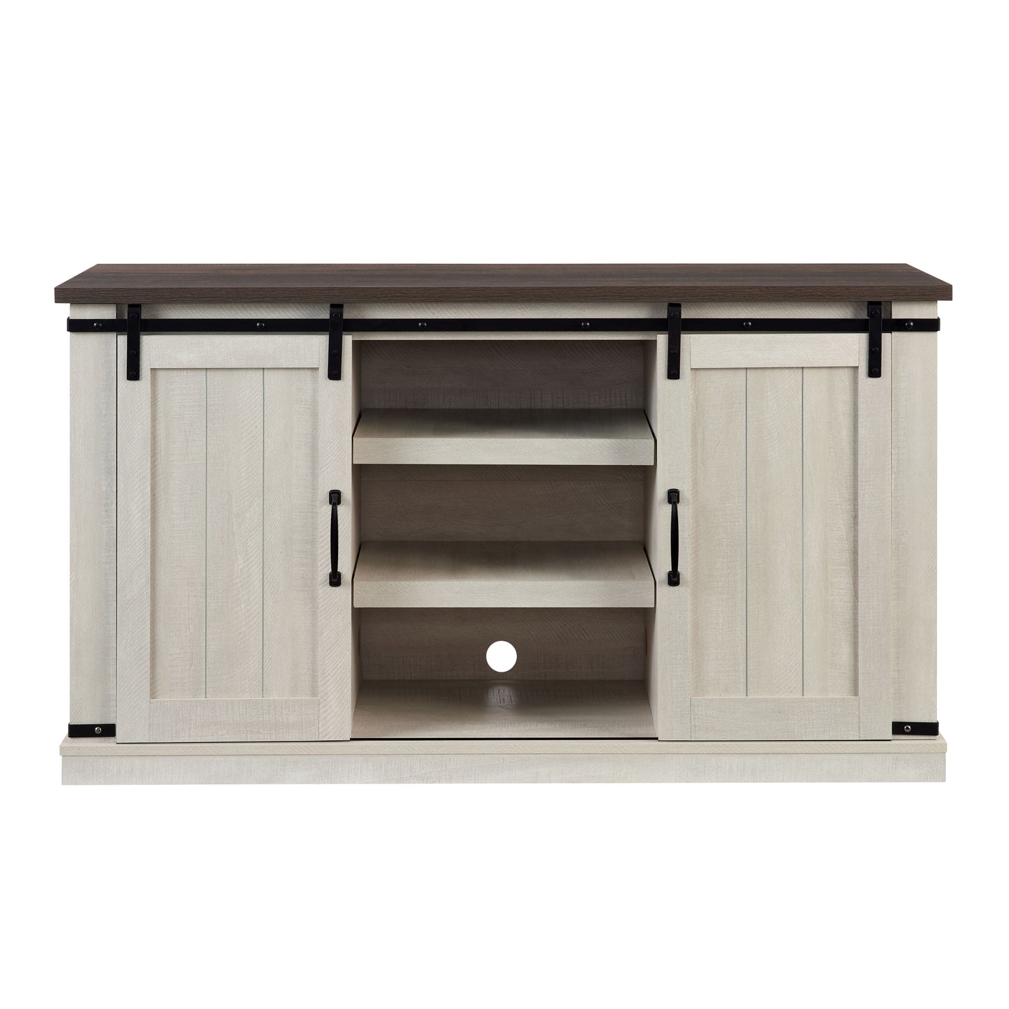 Classic Farmhouse TV Stand Transitional for TV Up to 60" ,Home  Storage Table TV Cabinet, Light Gray