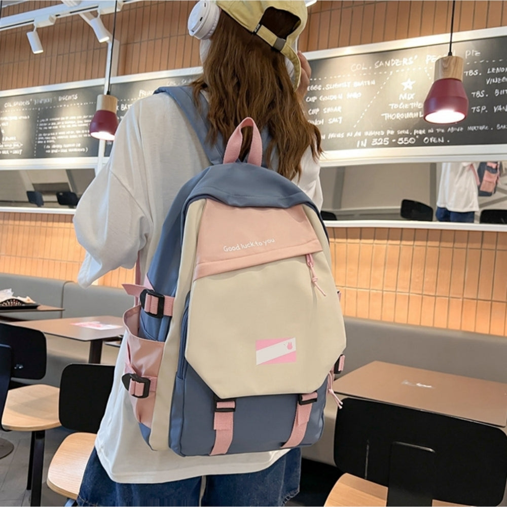School Backpacks for Teen Girls, Nylon Waterproof Lightweight Retro College Backpack Bookbags Outdoor Daypack Fit 15.6" Laptop, Pink