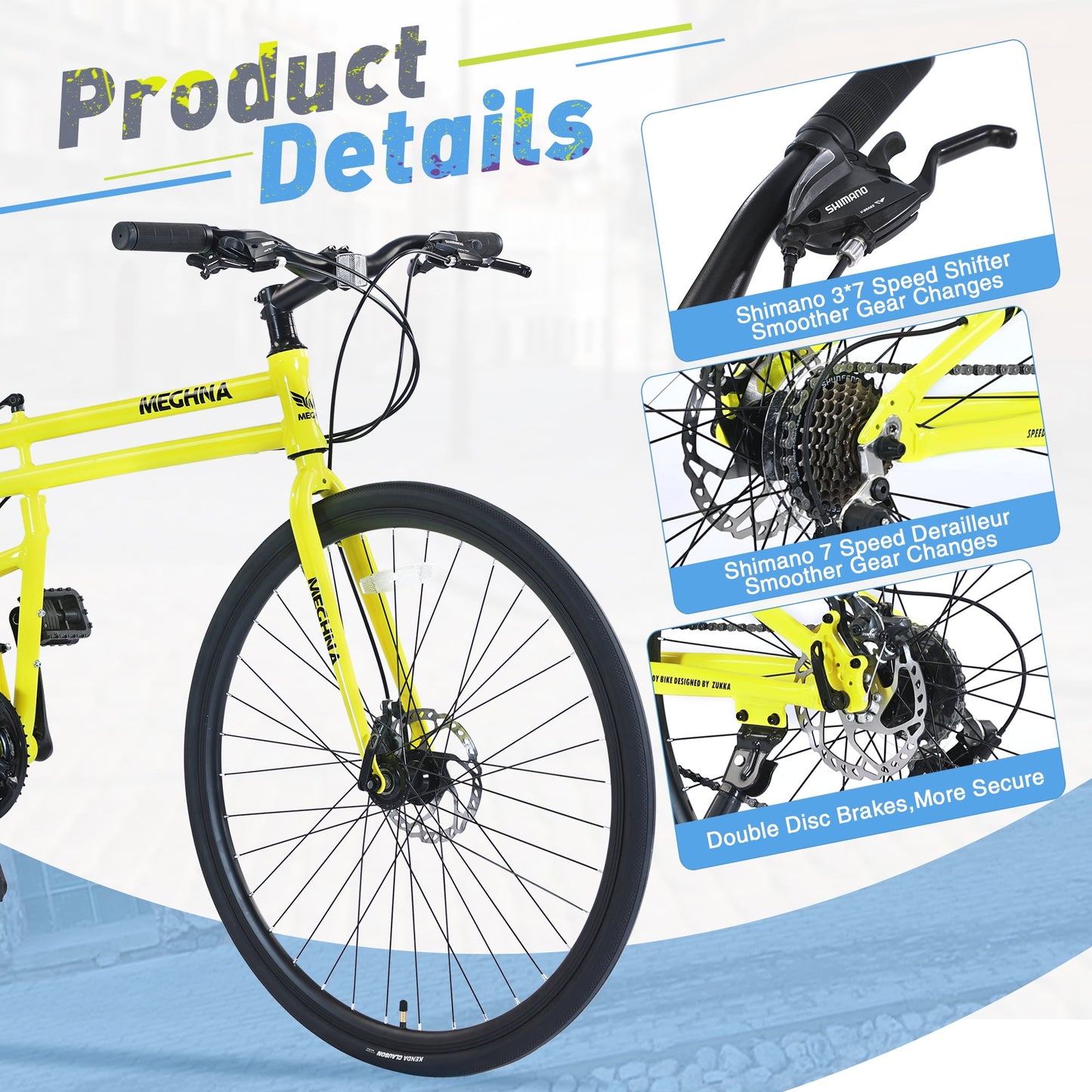 Folding Hybrid Bike 21 Speed 700C Road Bike Aluminium Alloy City Bicycle for Men Women, Yellow