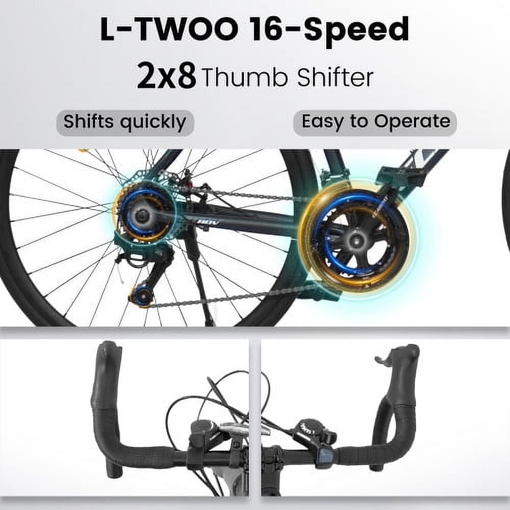 700C Road Bike, 16-Speed Outdoor Bike Disc Brakes, Light Weight Aluminum Frame ,Mountain Bike for Men Women ,L Size ,White