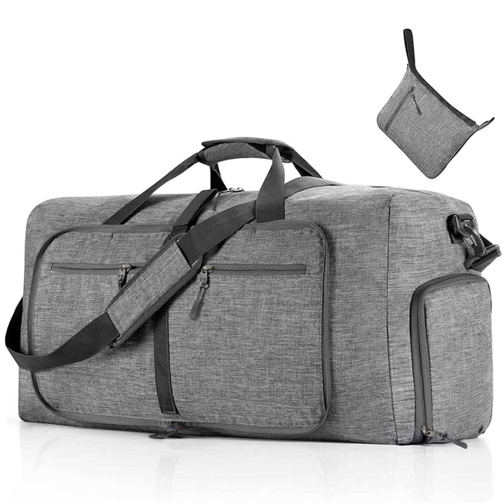 Travel Duffle Bag for Men, 65L Foldable Travel Bag with Shoes Compartment Overnight Weekender Bag Sports Tote Gym Bag for Men Women, Gray
