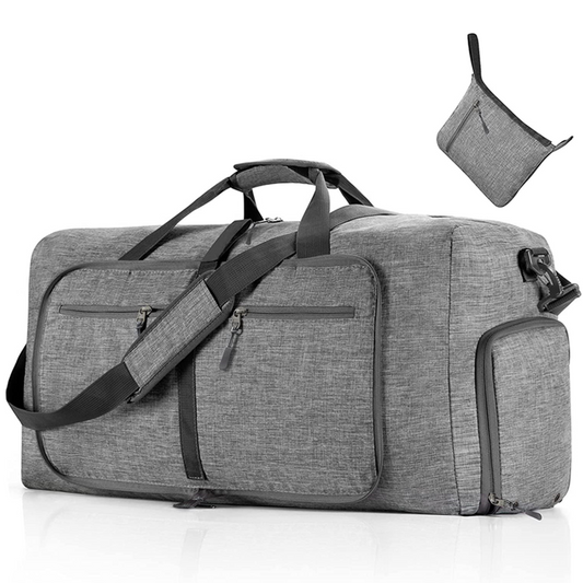 Travel Duffle Bag for Men, 65L Foldable Travel Bag with Shoes Compartment Overnight Weekender Bag Sports Tote Gym Bag for Men Women, Gray