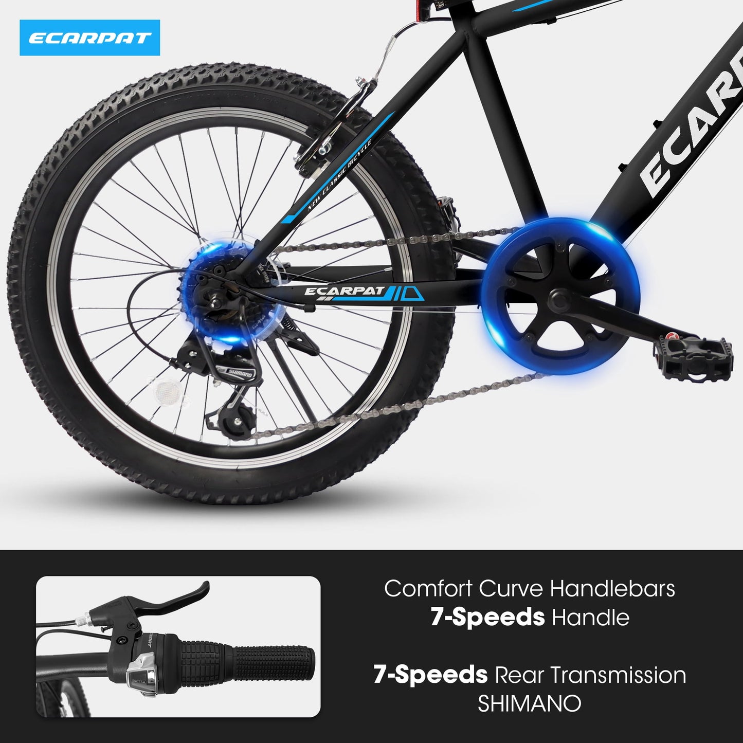 Kids Bicycle 20 Inch Montain Bike Gear Shimano 7 Speed Bike for 6-10 Ages Boys and Girls ,Blue